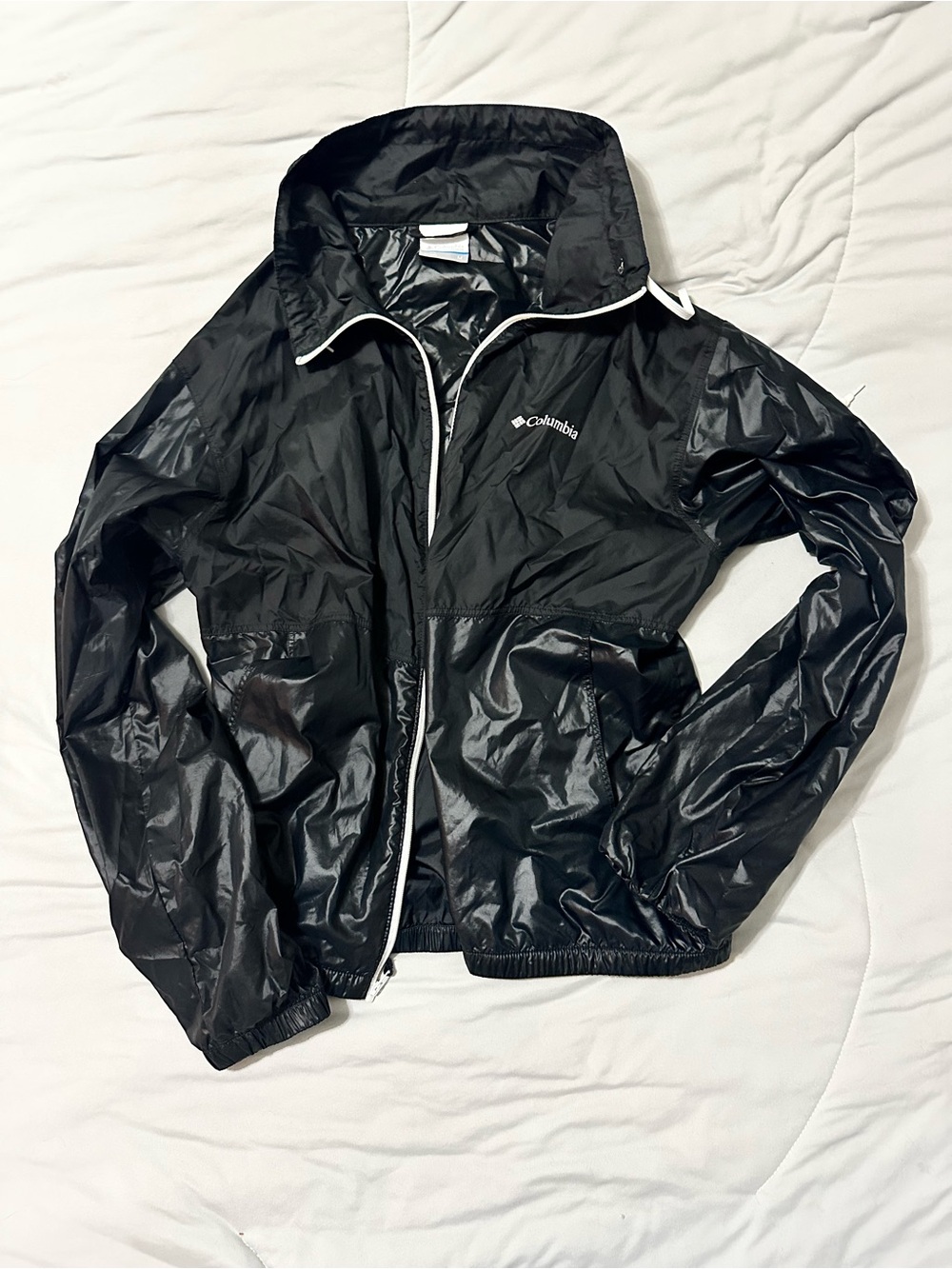 Columbia Black Lightweight Windbreaker with White Trim